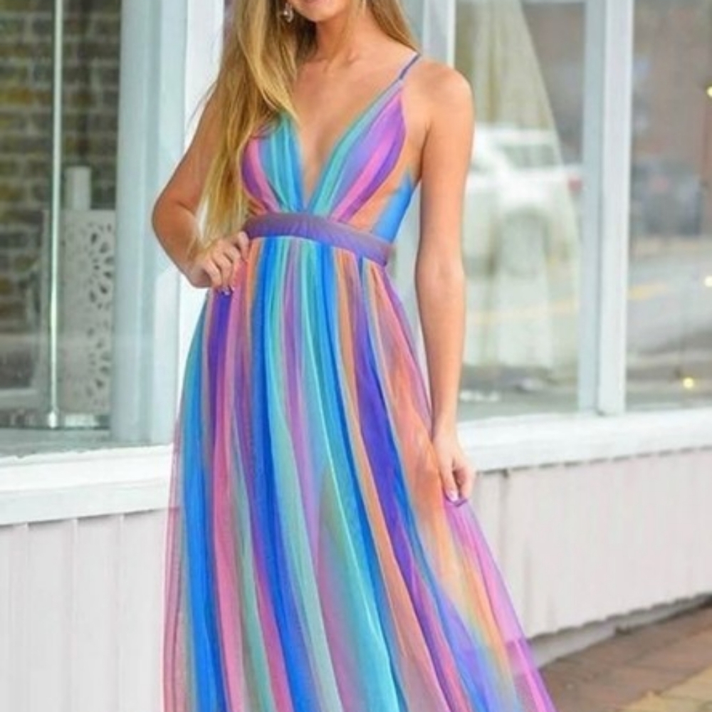 Luxxel rainbow tulle Vici dress sz medium new